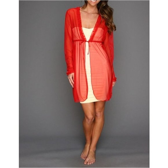 COSABELLA Bellissima LINGERIE Boudoir SHEER  Red RUFFLED Edge Robe ITALY S $153 - Picture 3 of 3